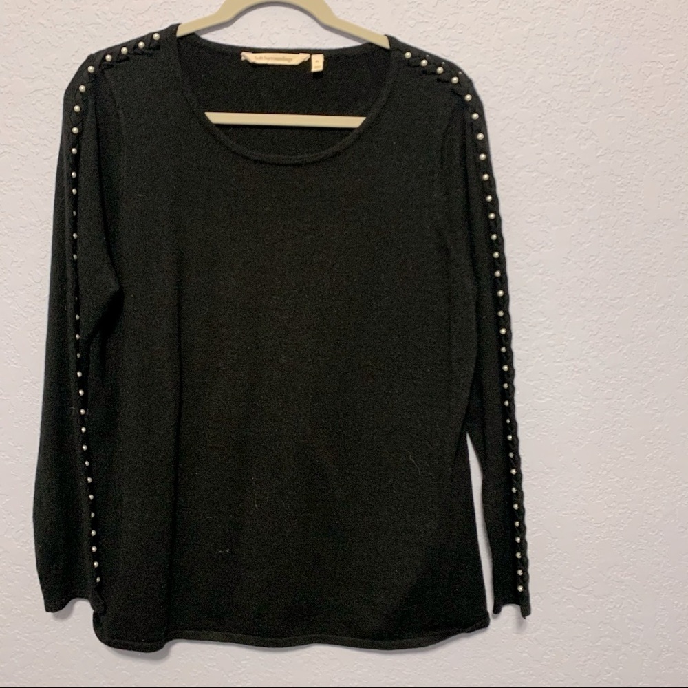 Soft Surroundings Edie Black Sweater Pearl Detail